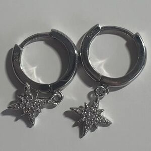 NWOT Sterling Silver Star Huggie Hoop Earrings